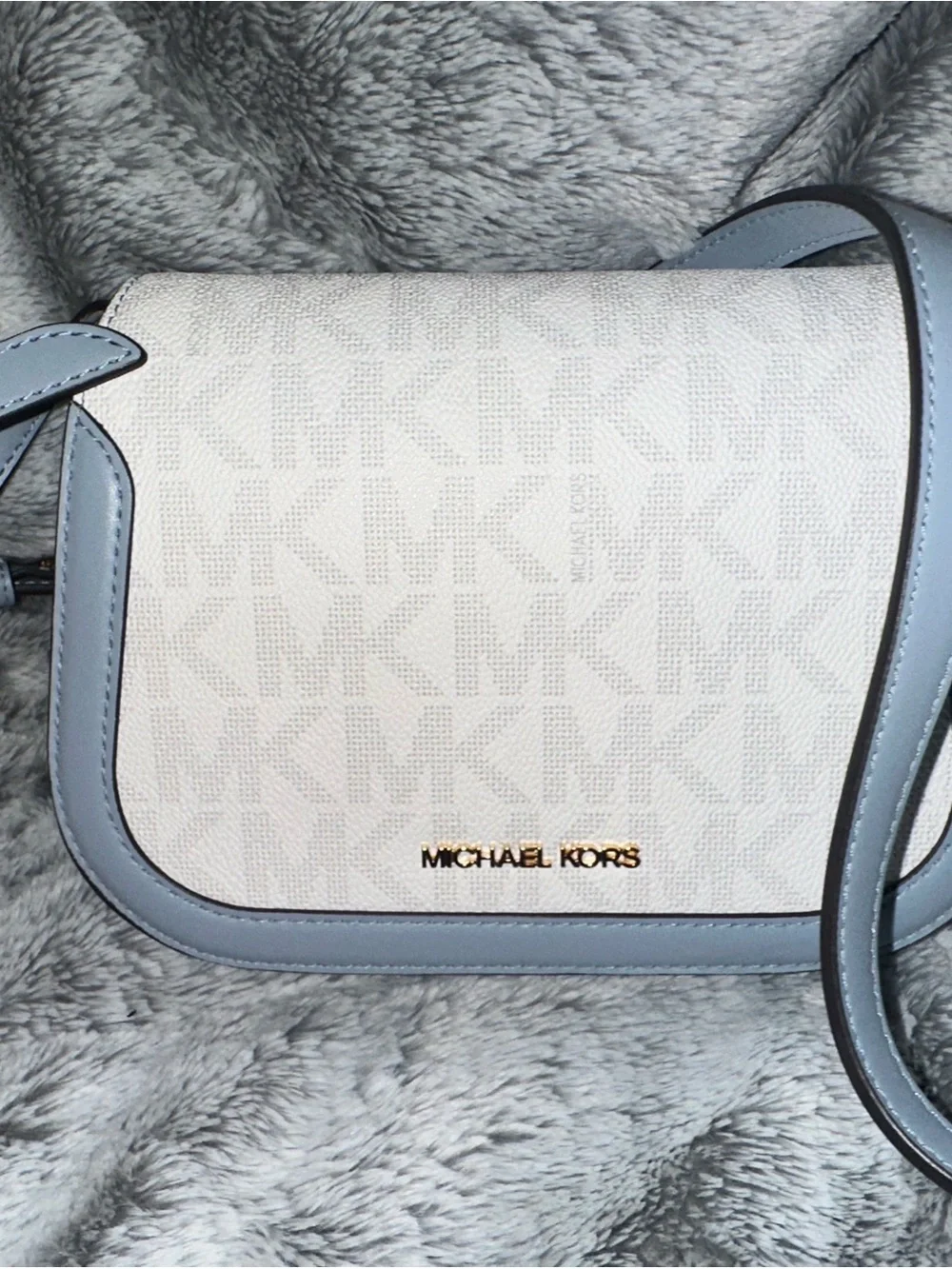 Michael Kors White & Light Blue Signature Crossbody